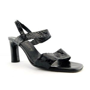 ANNE KLEIN Collection Black Snake Skin Sling Back Heel Sandals 7.5